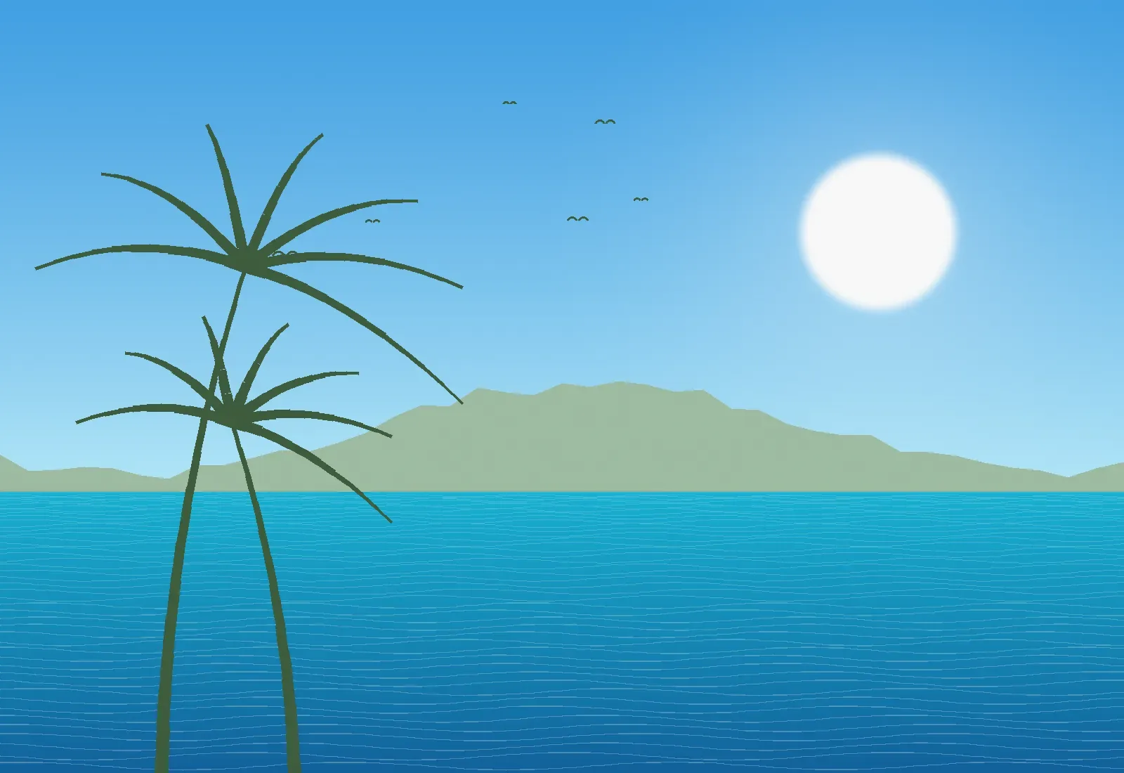 Ilustración de una isla con palmeras y mar turquesa