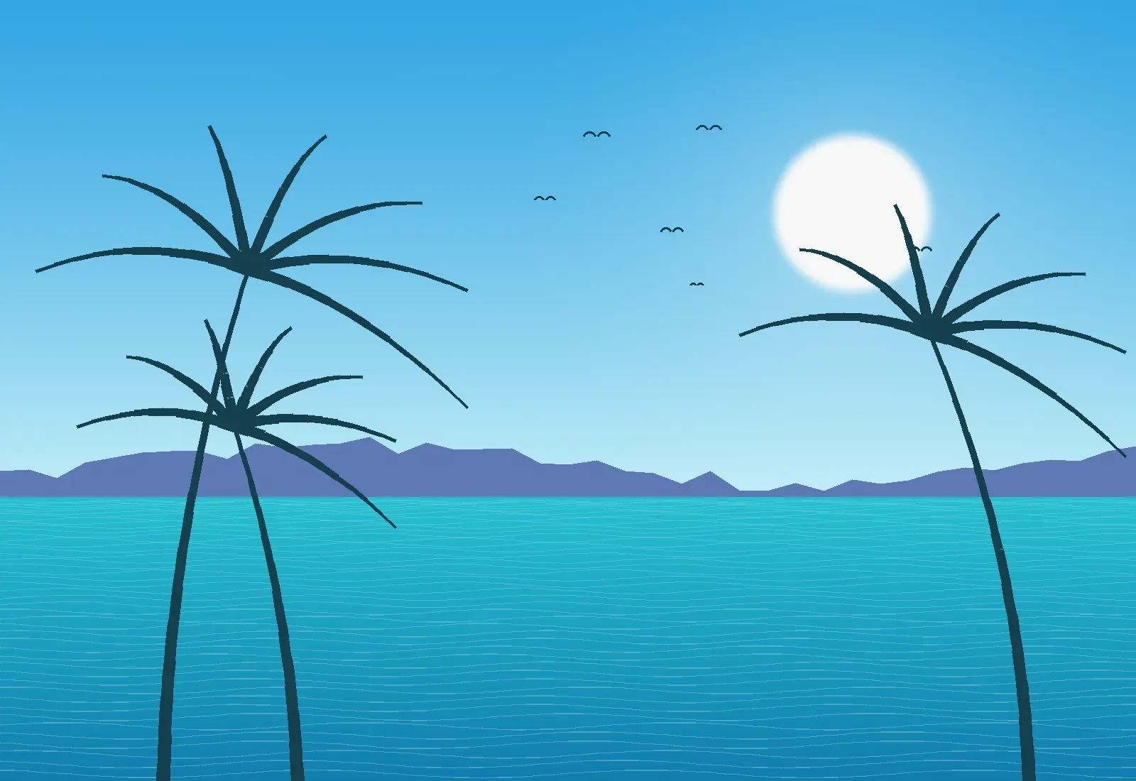 Ilustración de una playa caribeña con palmeras