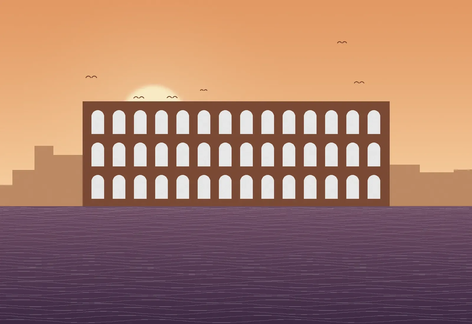 Ilustración del Coliseo de Roma al atardecer